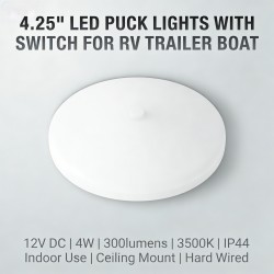 12V 4.25" LED Dome Ceiling Light RV Camper Under Cabinet Puck Light 3500K